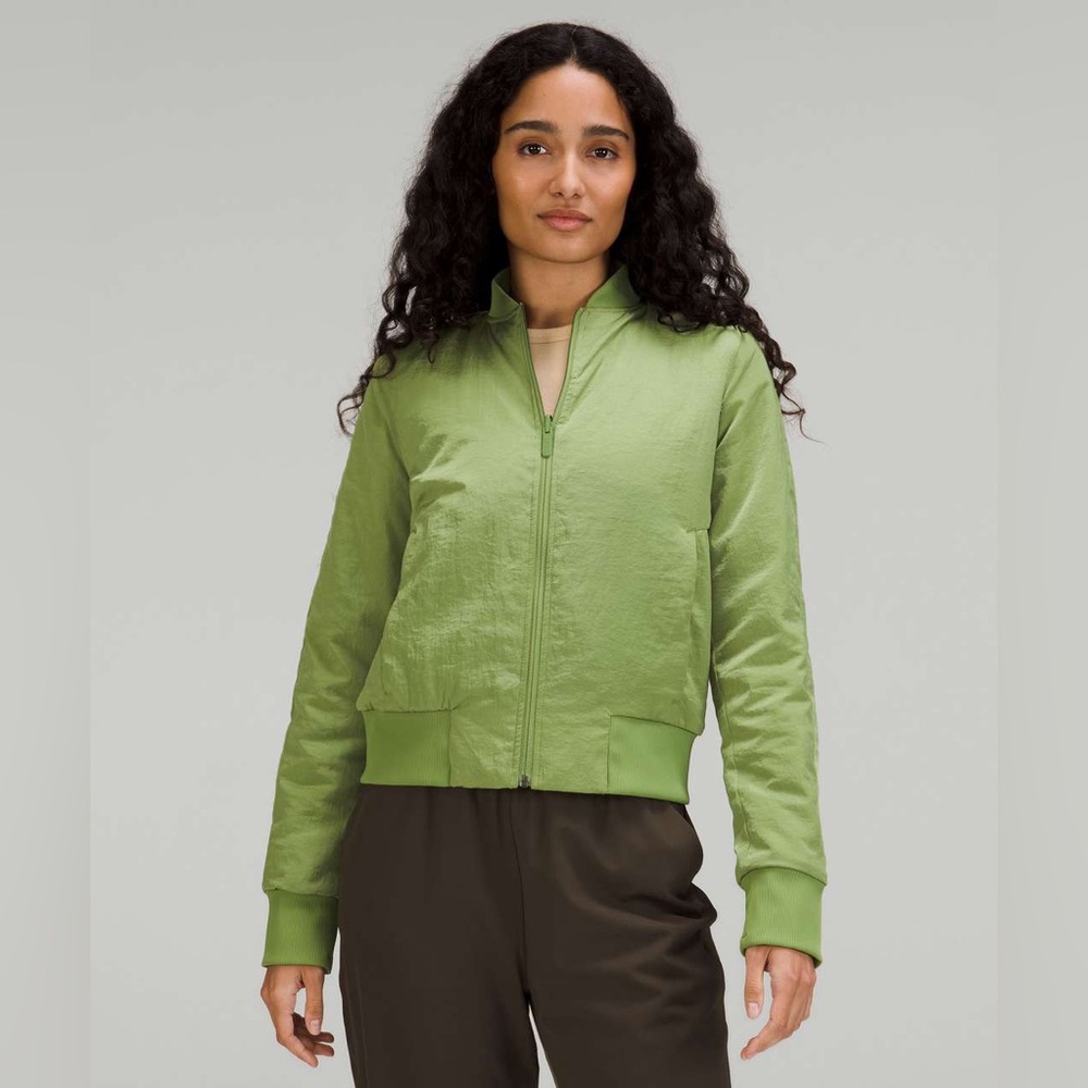 NWT Lululemon Non-Stop Bomber Jacket Reversible Green Foliage Size 10